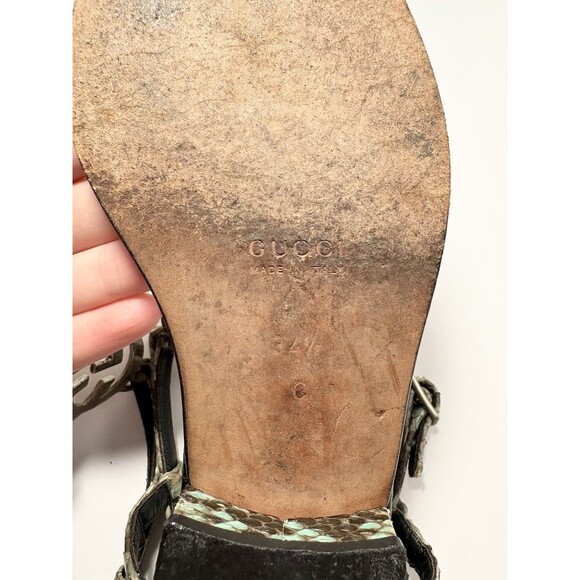 Gucci Thong Sandals Black w/ Silver GG Logo Python Accents Sz EU 34.5 4.5 - Picture 12 of 13